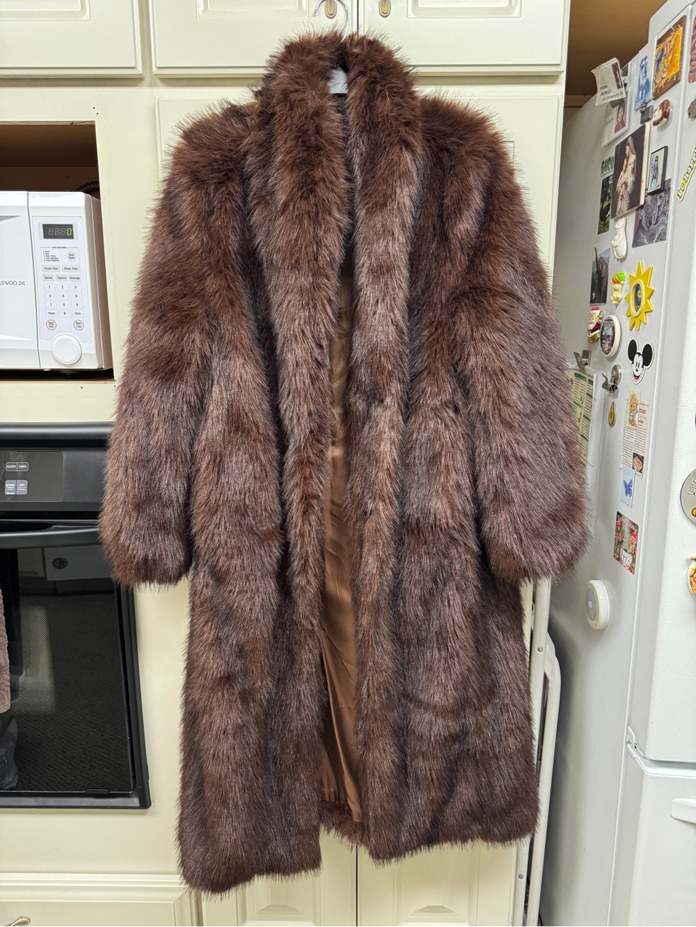 H&M Fluffy Faux Fur Shawl Collar Coat – Brown – Size Medium – BNWT